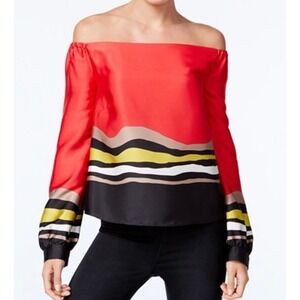 RACHEL Rachel Roy Women's Red Striped Off-the-shoulder Top  Size 8